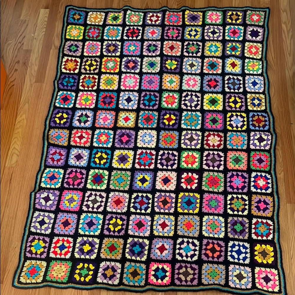 Vintage Colorful Handmade Crochet Blanket
